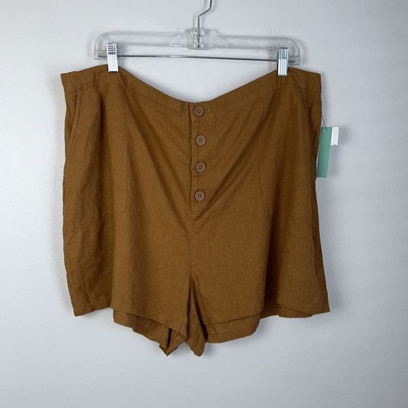 NWT ABOUND Linen Blend Button Front Tan Dale Shorts, 2X - Picture 3 of 8